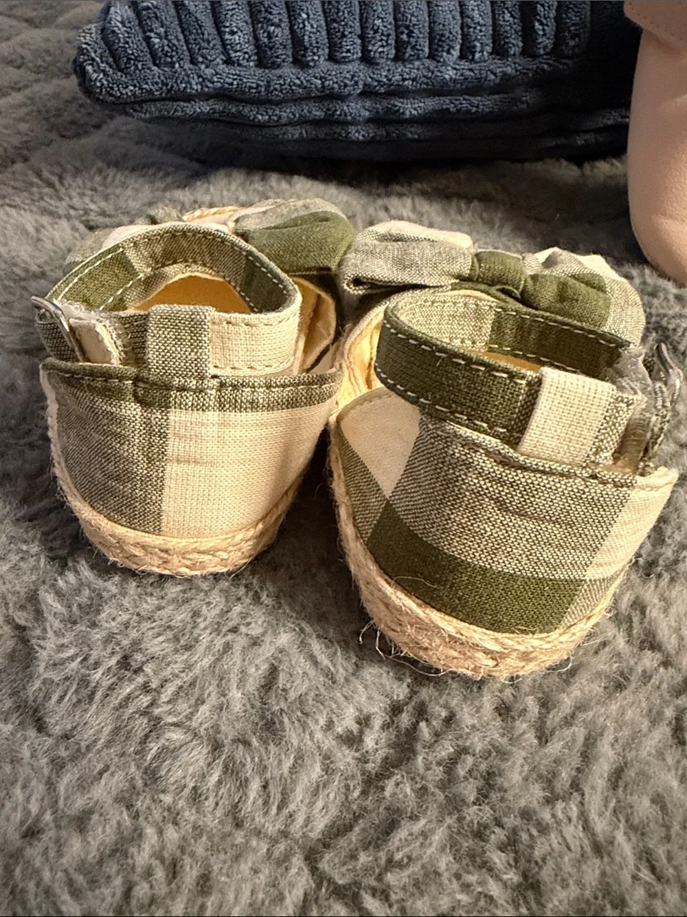GAP Baby Plaid Bow Espadrille Sandals in Green and Cream